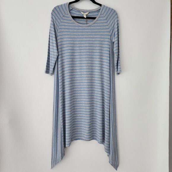 NEW MATILDA JANE Her Majesty Dress Gray Blue Stripe Shark Bite Hem womens size M - Picture 1 of 8